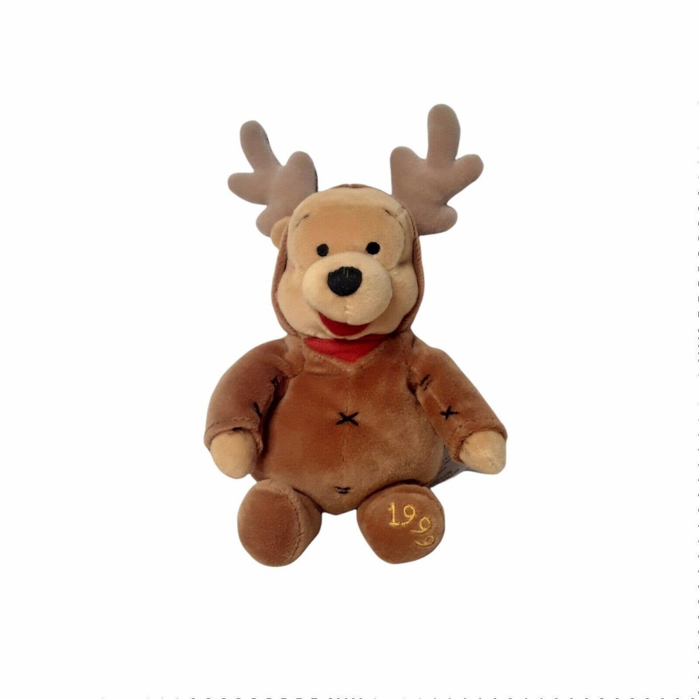 Vintage Winnie The Pooh Bear Reindeer Plush Stuffed Beanie Bean Bag Figure 1999